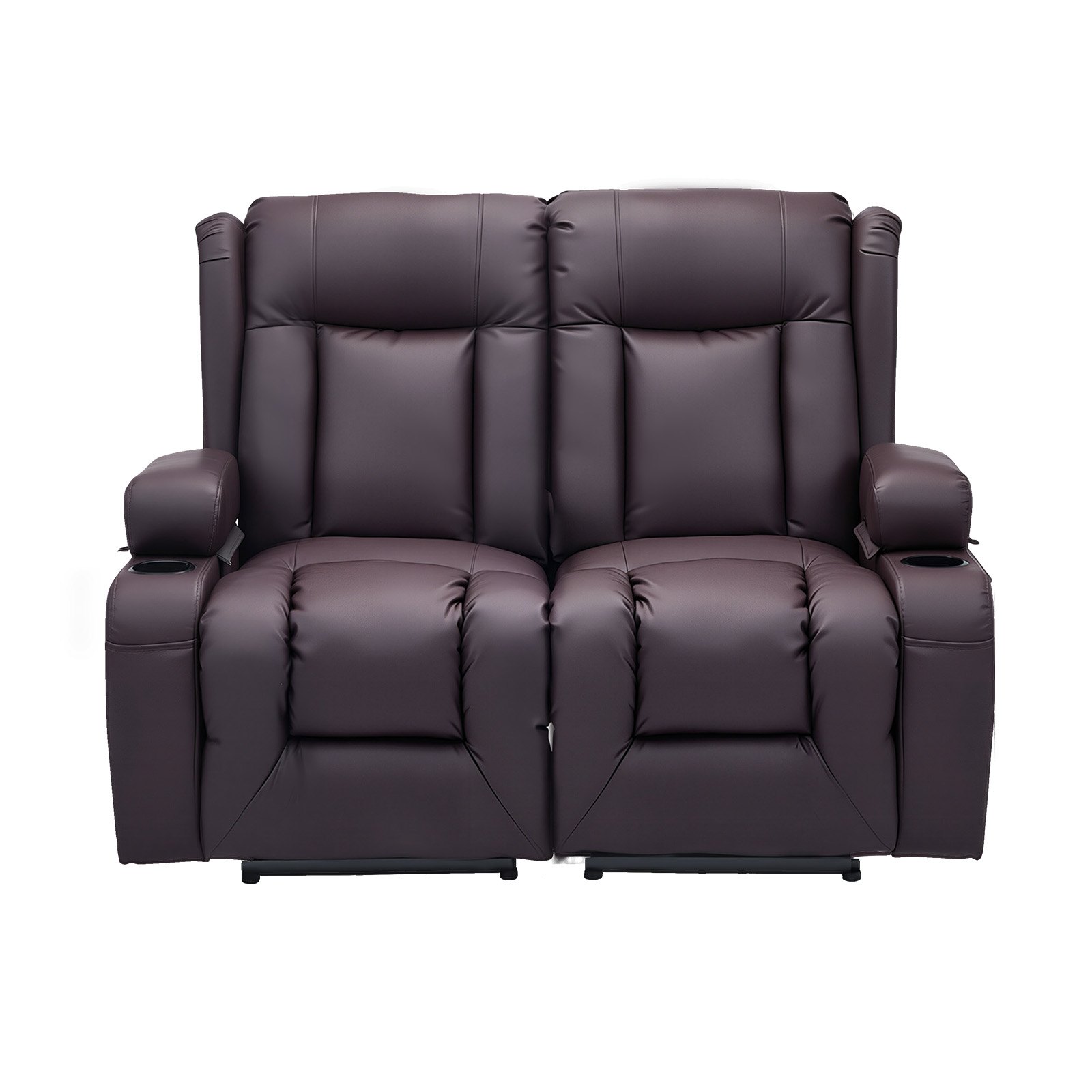 VEVOR Loveseat Recliner Sofa, Power Reclining Couch with Heating & Massage and Timer, PU Leather Electric Recliner Sofa with USB Ports, Cup Holders and Side Bags, Dual Loveseat Chair for Living Room