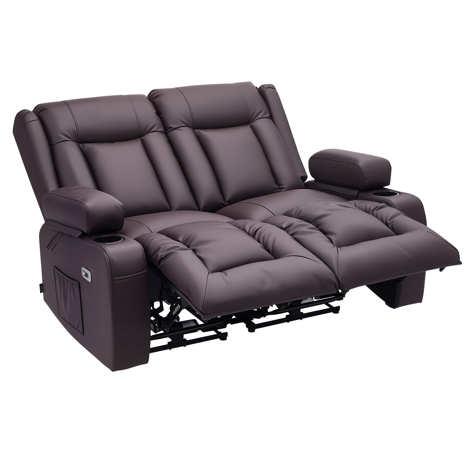 VEVOR Loveseat Recliner Sofa, Power Reclining Couch with Heating & Massage and Timer, PU Leather Electric Recliner Sofa with USB Ports, Cup Holders and Side Bags, Dual Loveseat Chair for Living Room