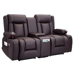 VEVOR Loveseat Recliner Sofa, Power Reclining Couch with Heating & Massage and Timer, PU Leather Electric Recliner Sofa with Center Console, USB Ports, Cup Holders and Side Bags for Living Room | VEVOR US