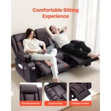 VEVOR Loveseat Recliner Sofa, Power Reclining Couch with Heating & Massage and Timer, PU Leather Electric Recliner Sofa with Center Console, USB Ports, Cup Holders and Side Bags for Living Room
