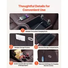 VEVOR Loveseat Recliner Sofa, Power Reclining Couch with Heating & Massage and Timer, PU Leather Electric Recliner Sofa with Center Console, USB Ports, Cup Holders and Side Bags for Living Room