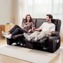 VEVOR Loveseat Recliner Sofa, Power Reclining Couch with Heating & Massage and Timer, PU Leather Electric Recliner Sofa with Center Console, USB Ports, Cup Holders and Side Bags for Living Room