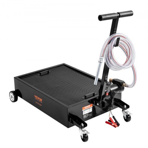 VEVOR Low Profile Oil Drain Pan, 15 Gallon Oil Drain Pan with Pump, Oil Change Pan with 180W Electric Pump, 8.2ft Hose & Folding Handle, Rolling Oil Drain Cart for Trucks, Buses, RVs