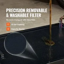 VEVOR Low Profile Oil Drain Pan, 15 Gallon Oil Drain Pan with Pump, Oil Change Pan with 180W Electric Pump, 8.2ft Hose & Folding Handle, Rolling Oil Drain Cart for Trucks, Buses, RVs