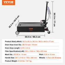 VEVOR Low Profile Oil Drain Pan, 15 Gallon Oil Drain Pan with Pump, Oil Change Pan with 180W Electric Pump, 8.2ft Hose & Folding Handle, Rolling Oil Drain Cart for Trucks, Buses, RVs