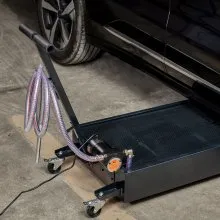 VEVOR Low Profile Oil Drain Pan, 15 Gallon Oil Drain Pan with Pump, Oil Change Pan with 180W Electric Pump, 8.2ft Hose & Folding Handle, Rolling Oil Drain Cart for Trucks, Buses, RVs