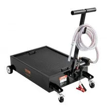 VEVOR Low Profile Oil Drain Pan, 15 Gallon Oil Drain Pan with Pump, Oil Change Pan with 180W Electric Pump, 8.2ft Hose & Folding Handle, Rolling Oil Drain Cart for Trucks, Buses, RVs