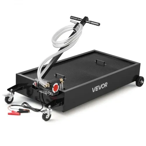VEVOR Low Profile Oil Drain Pan, 20 Gallon Oil Drain Pan with Pump, Oil Change Pan with 180W Electric Pump, 8.2ft Hose & Folding Handle, Rolling Oil Drain Cart for Trucks, Buses, RVs