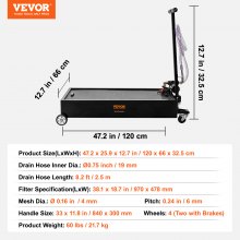 VEVOR Low Profile Oil Drain Pan, 20 Gallon Oil Drain Pan with Pump, Oil Change Pan with 180W Electric Pump, 8.2ft Hose & Folding Handle, Rolling Oil Drain Cart for Trucks, Buses, RVs
