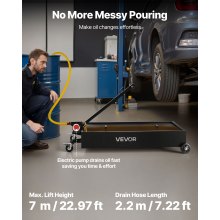 VEVOR Low Profile Oil Drain Pan, 20 Gallon Oil Drain Pan with Pump, Oil Change Pan with 180W Electric Pump, 8.2ft Hose & Folding Handle, Rolling Oil Drain Cart for Trucks, Buses, RVs