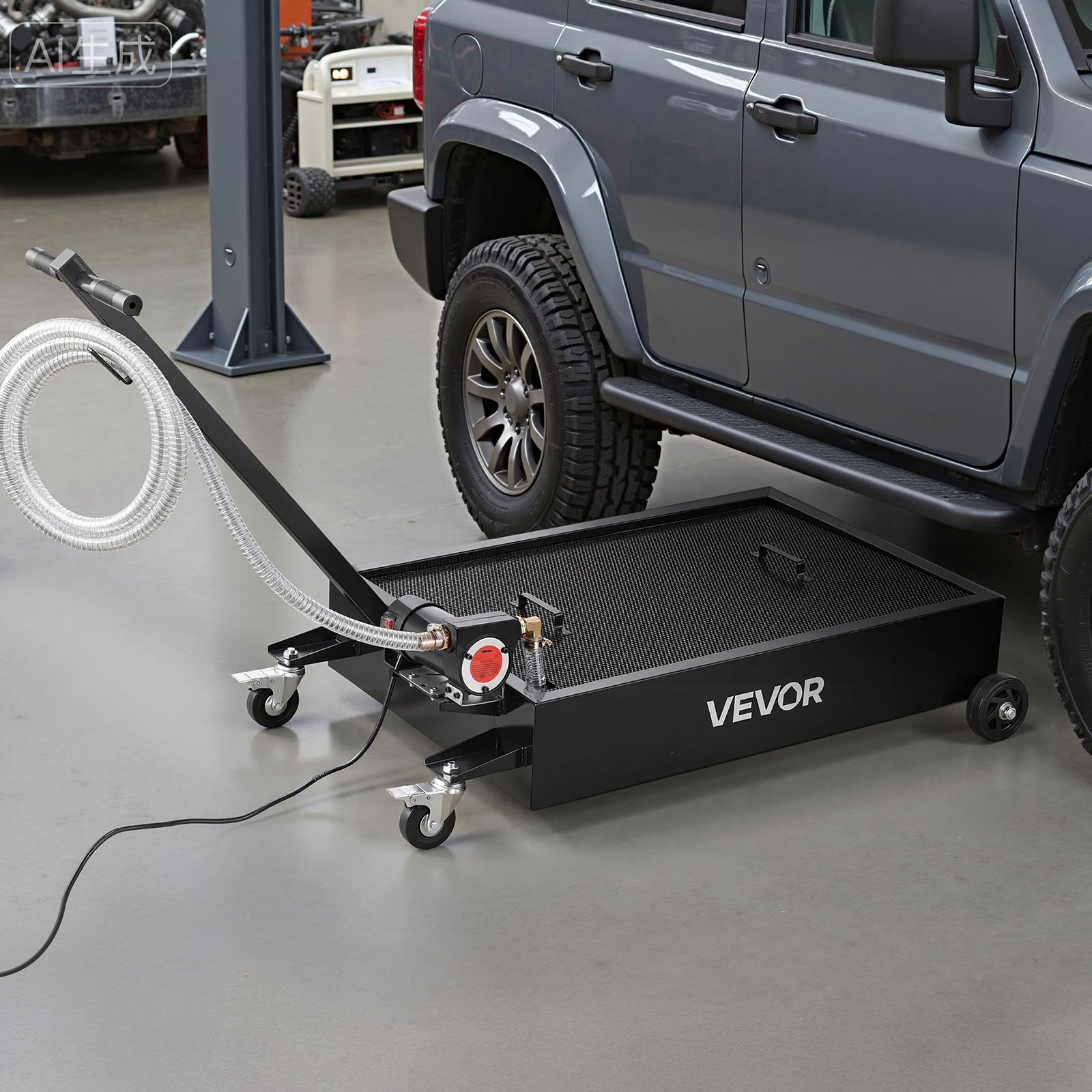 VEVOR Low Profile Oil Drain Pan, 56.8 L Capacity, Rolling Oil Drain Pan with Electric Pump & 2.2 m Hose, Leak-proof & Corrosion-resistant, Fit for Cars, SUVs, Trucks, Motorcycles, ATVs, Metal