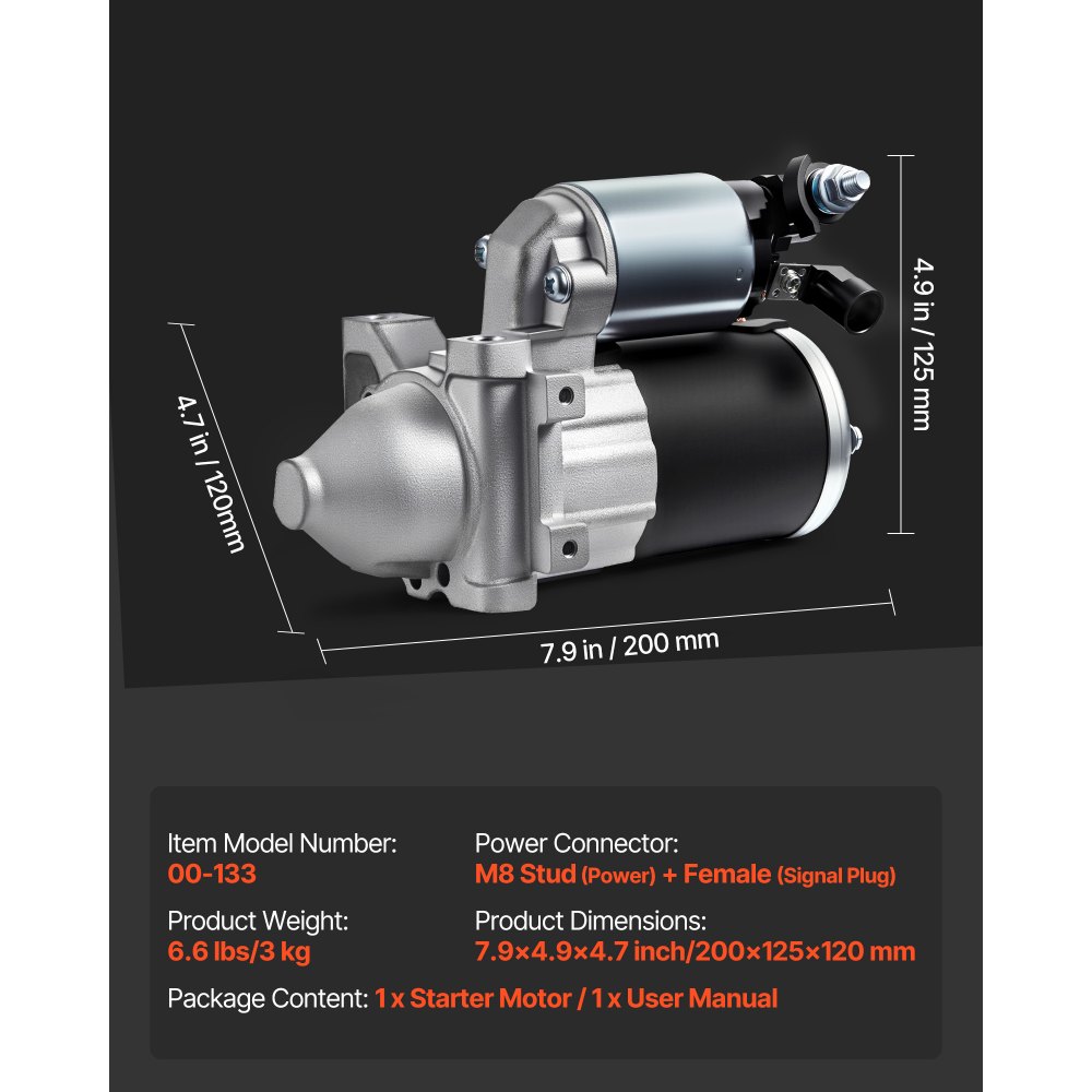 VEVOR Starter 10910, Starter Motor Replacement Compatible with Cadillac Escalade V8 6.2L 2015-2017, Chevrolet Express 2500 V6 4.3L 2018-2020, GMC V6 4.3L 2018-2022, OEM 410-48340 12645040 M000T24072