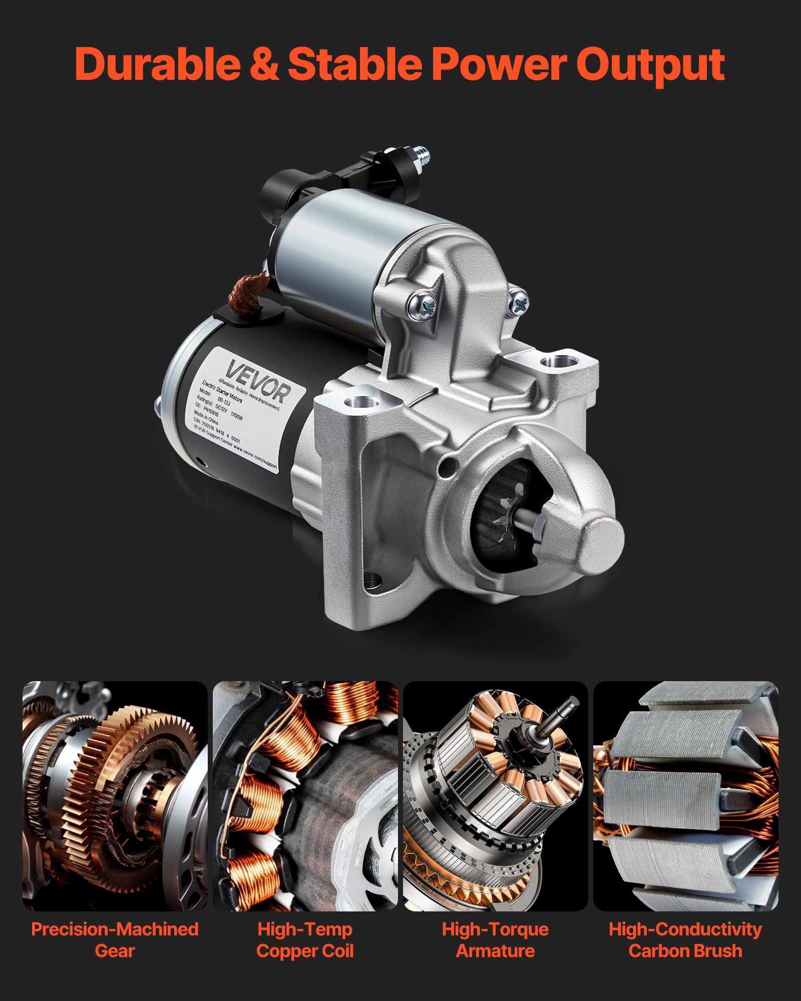VEVOR Starter 10910, Starter Motor Replacement Compatible with Cadillac Escalade V8 6.2L 2015-2017, Chevrolet Express 2500 V6 4.3L 2018-2020, GMC V6 4.3L 2018-2022, OEM 410-48340 12645040 M000T24072