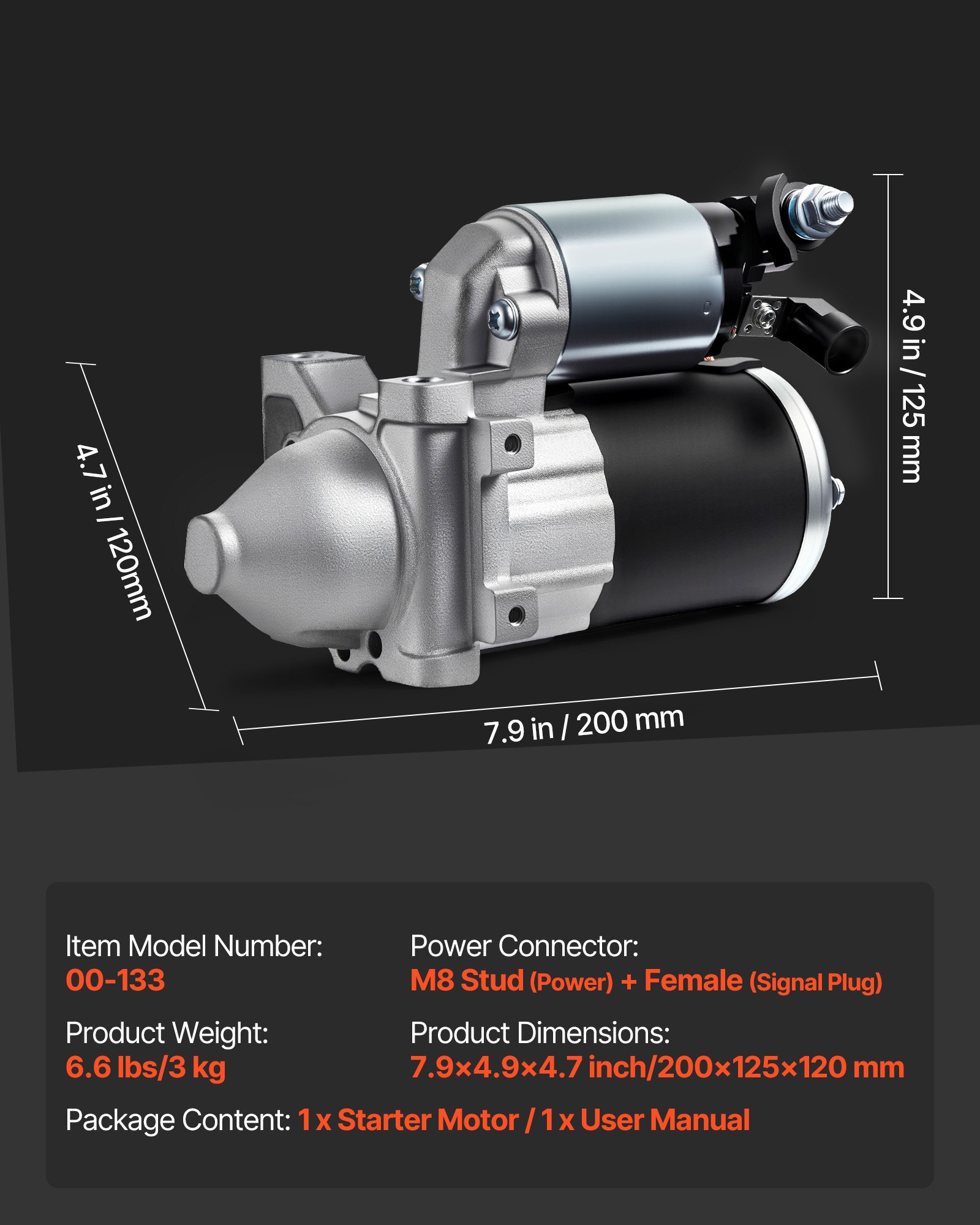VEVOR Starter 10910, Starter Motor Replacement Compatible with Cadillac Escalade V8 6.2L 2015-2017, Chevrolet Express 2500 V6 4.3L 2018-2020, GMC V6 4.3L 2018-2022, OEM 410-48340 12645040 M000T24072