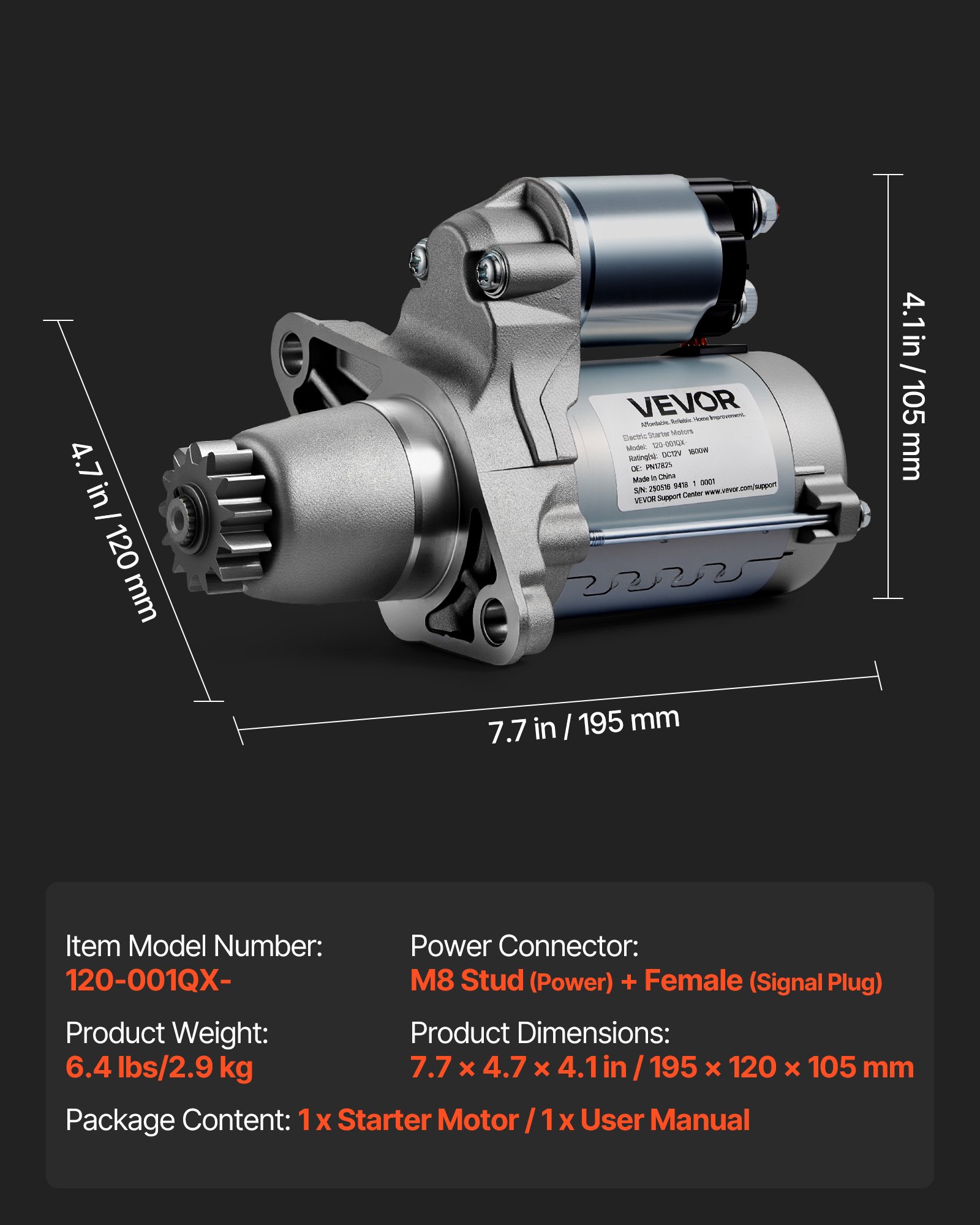 VEVOR Starter 17825, Starter Motor Replacement Compatible with Toyota Camry V6 3.5L 2007-2017, Lexus ES350 V6 3.5L 2007-2018, Scion XB L4 2.4L 2008-2015, OEM 228000-9900 17338 410-52205 28100-20021