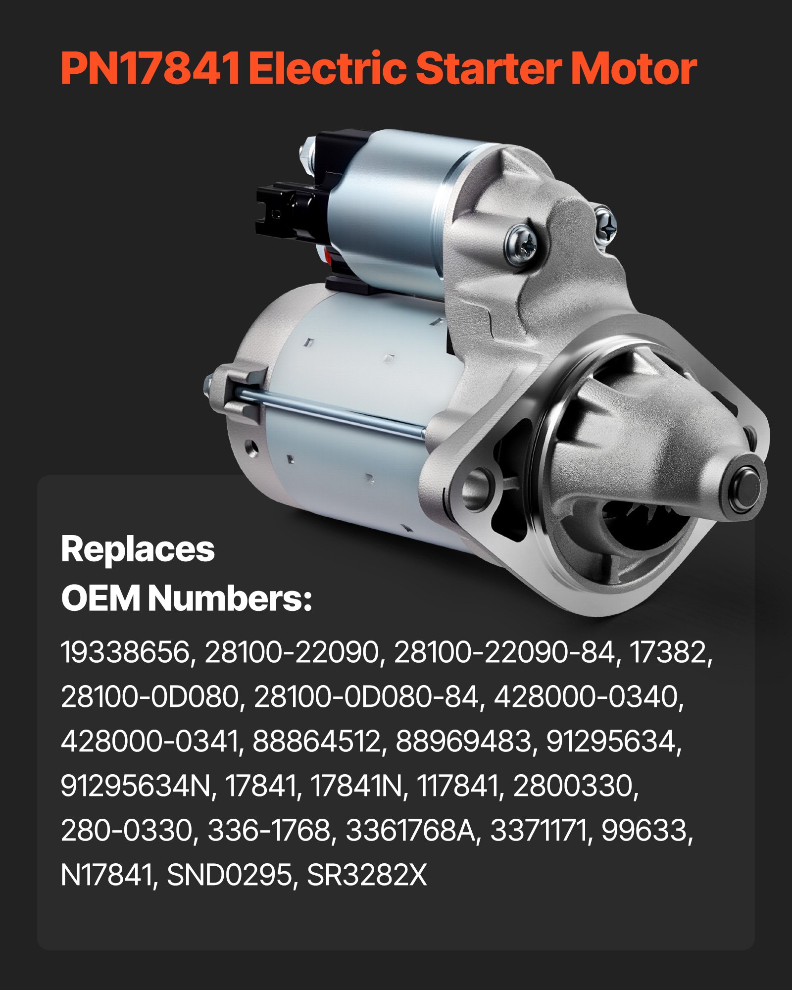 VEVOR Starter 17841, Starter Motor Replacement Compatible with Pontiac Vibe L4 1.8L 2003-2008, Toyota Corolla/Matrix L4 1.8L 2003-2008, OEM 19338656 28100-22090 88864512 2800330 N17841 SND0295 SR3282X