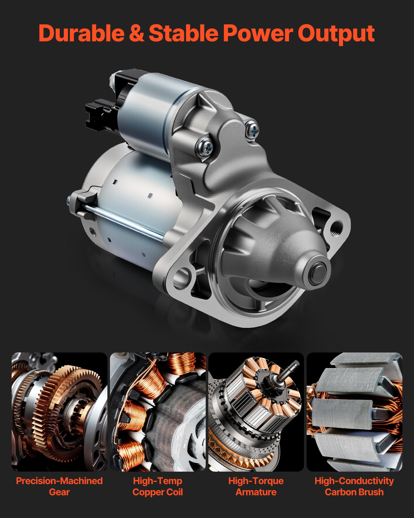 VEVOR Starter 17841, Starter Motor Replacement Compatible with Pontiac Vibe L4 1.8L 2003-2008, Toyota Corolla/Matrix L4 1.8L 2003-2008, OEM 19338656 28100-22090 88864512 2800330 N17841 SND0295 SR3282X