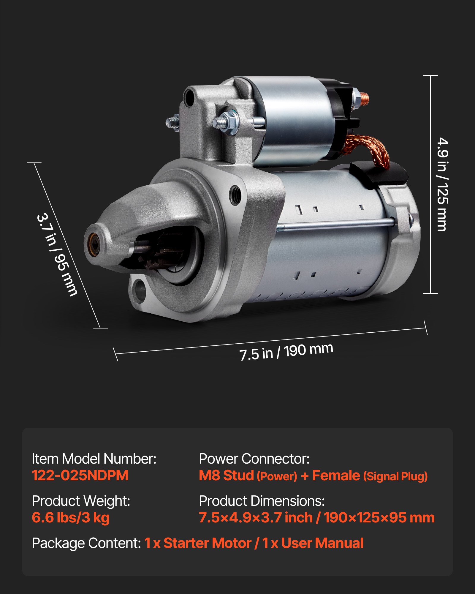 VEVOR Starter 17922, Starter Motor Replacement Compatible with BMW 1 Series M 3.0L L6 2011, 128i 3.0L L6 2008-2011, 325i/325xi 3.0L L6 2006, 335xi 3.0L L6 2007-2008, OEM 428000-1760 410-24145 LRS02298
