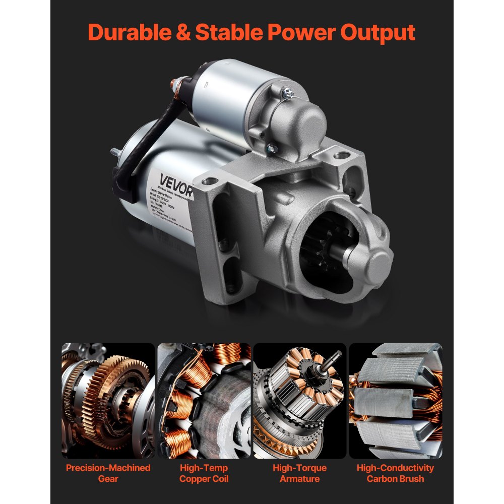 VEVOR Starter 6449, Starter Motor Replacement Compatible with Oldsmobile Bravada V6 4.3L 96-98, Isuzu Hombre V6 4.3L 97-98, GMC Yukon XL 2500 V8 8.1L 01-02, OEM 106449L 12564108 9000879 410-12153R