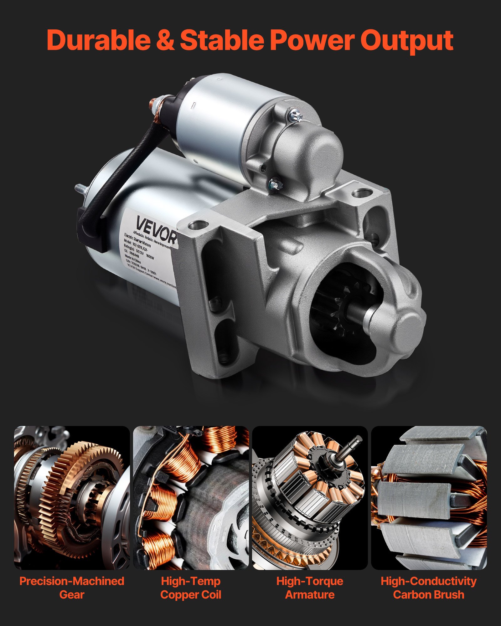 VEVOR Starter 6449, Starter Motor Replacement Compatible with Oldsmobile Bravada V6 4.3L 96-98, Isuzu Hombre V6 4.3L 97-98, GMC Yukon XL 2500 V8 8.1L 01-02, OEM 106449L 12564108 9000879 410-12153R