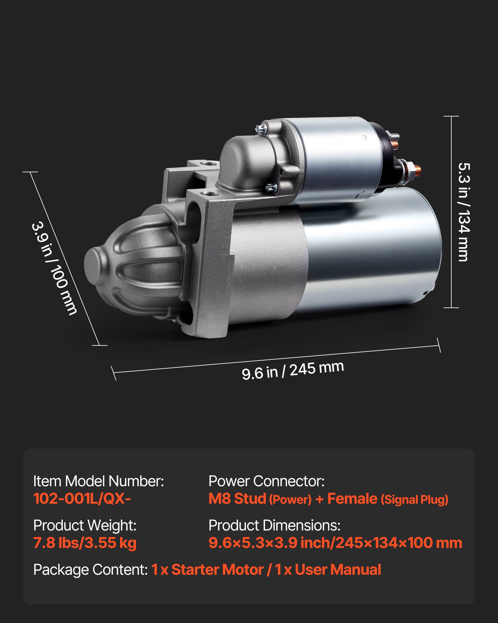 VEVOR Starter 6449, Starter Motor Replacement Compatible with Oldsmobile Bravada V6 4.3L 96-98, Isuzu Hombre V6 4.3L 97-98, GMC Yukon XL 2500 V8 8.1L 01-02, OEM 106449L 12564108 9000879 410-12153R
