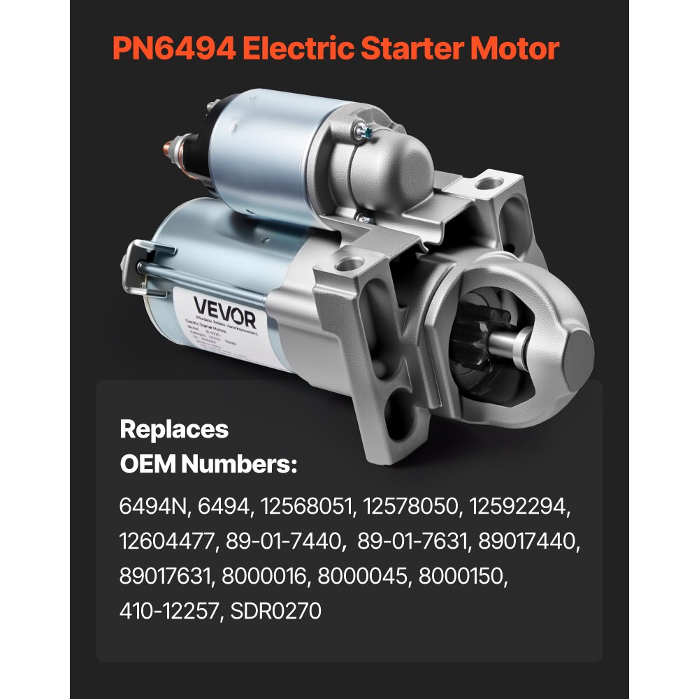 VEVOR Starter 6494, Starter Motor Replacement Compatible with Buick Rainier V8 5.3L 2004-2007, Cadillac Escalade V8 5.3L 2003-2005, Chevrolet GMC Isuzu Saab, OEM 12568051 89-01-7440 89017440 SDR0270