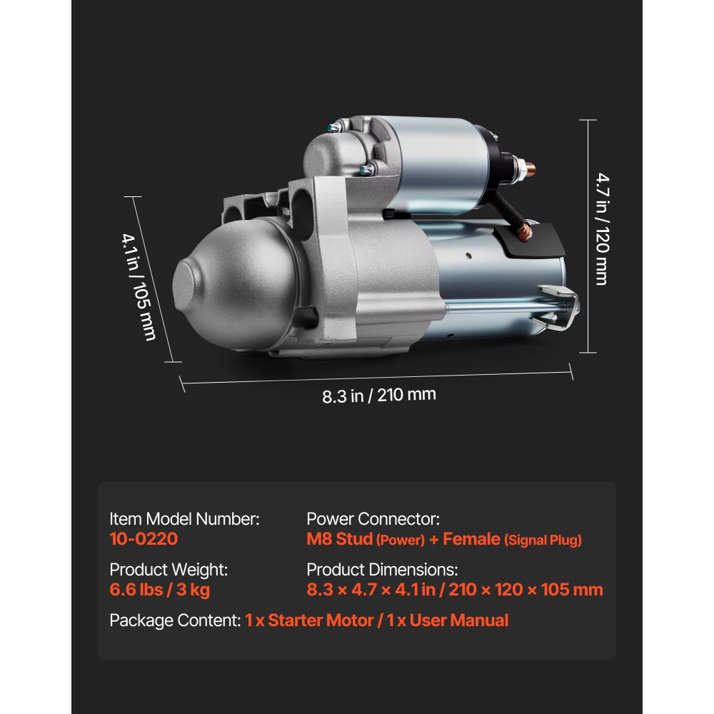VEVOR Starter 6494, Starter Motor Replacement Compatible with Buick Rainier V8 5.3L 2004-2007, Cadillac Escalade V8 5.3L 2003-2005, Chevrolet GMC Isuzu Saab, OEM 12568051 89-01-7440 89017440 SDR0270