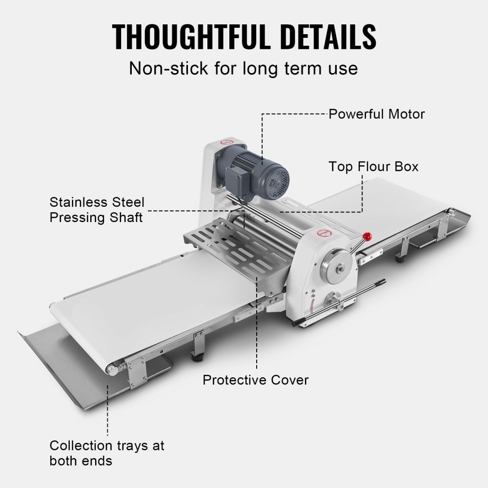 VEVOR Commercial Dough Sheeter Machine, 19.7-Inch Reversible Puff Pastry Sheeter and Fondant Roller, Electric Dough Roller 0-1.4" Adjustable Thickness, Folding Dough Sheeter for Bakeries, Pastries