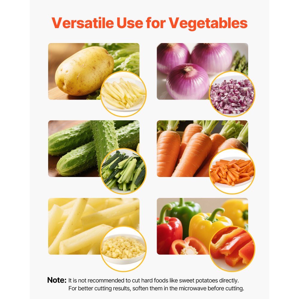 VEVOR Commercial French Fry Cutter, Stainless Steel Vegetable Fruit Chopper with 3 Replacement Blades 1/2-Inch 3/8-Inch 1/4-Inch, Electric Potato Slicer Dicer for Restaurants & Home Kitchen