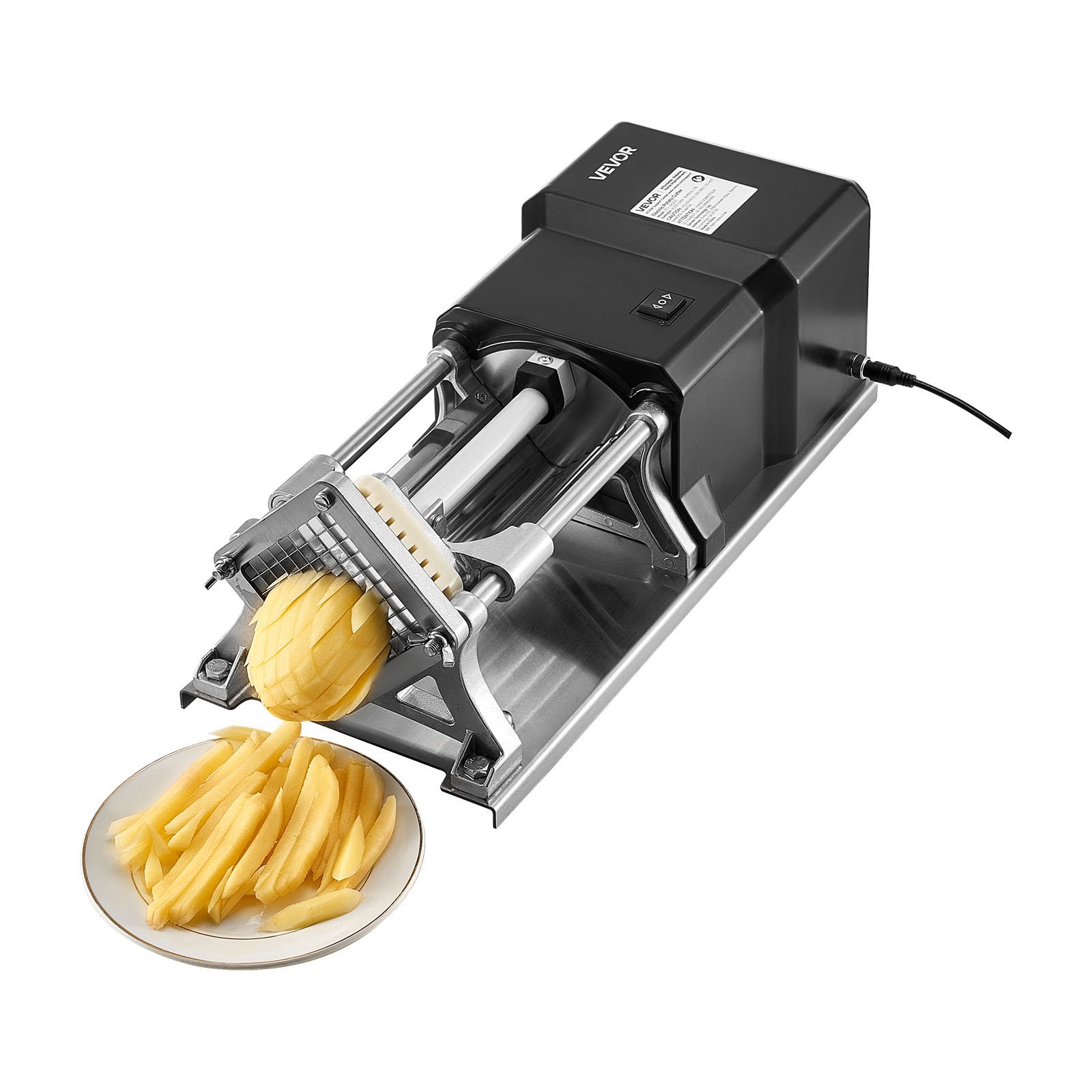 VEVOR Commercial French Fry Cutter, Stainless Steel Vegetable Fruit Chopper with 3 Replacement Blades 1/2-Inch 3/8-Inch 1/4-Inch, Electric Potato Slicer Dicer for Restaurants & Home Kitchen