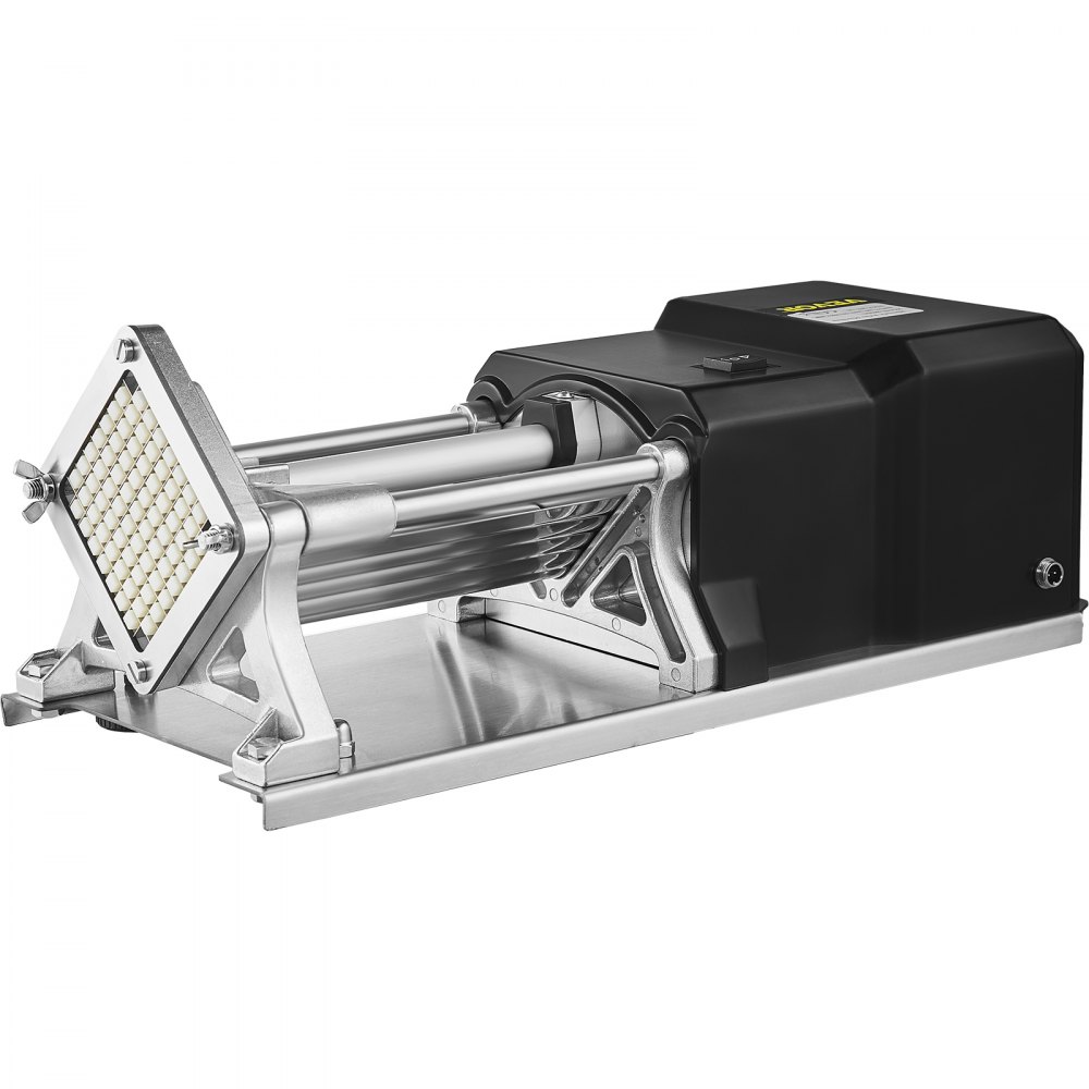 VEVOR electric french fry cutter with stainless steel frame and black motor housing.