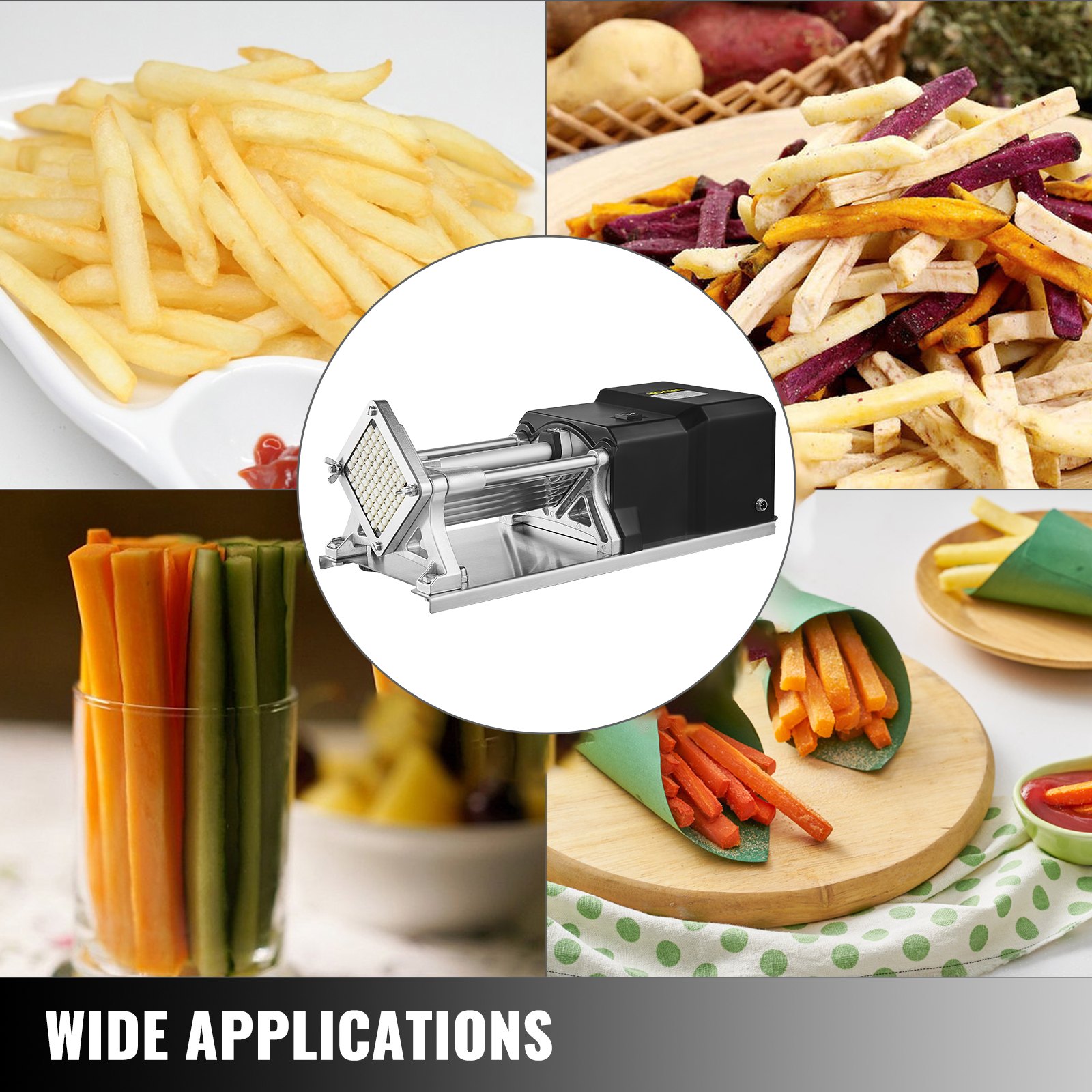 VEVOR Electric Fry Cutter with 4 Replaceable Blades Electric Potato Cutter Anti-Slip feet French Fries Cutter Electric Copper Motor Electric Potato Slicer Electric Potato Cutter for French Fries