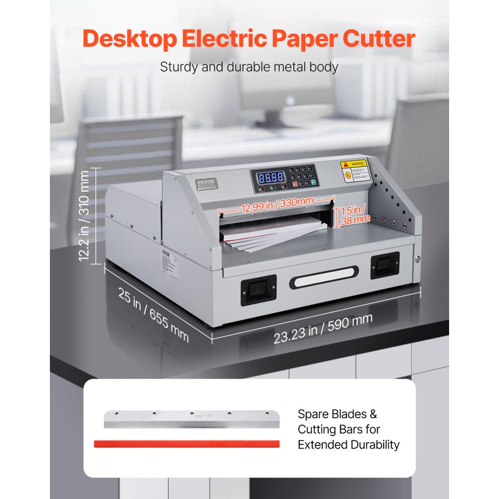 VEVOR Electric Paper Cutter, 300W Heavy Duty Paper Cutter Machine 11.8 in / 330 mm Cutting Width, 1.5 in / 38 mm Cutting Thickness, Electric Guillotine Trimmer with Casters & Infrared Function
