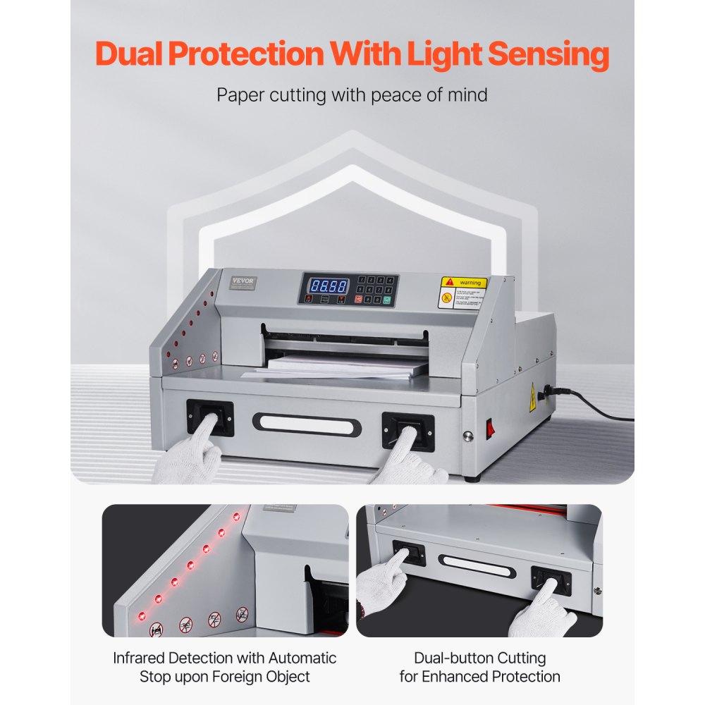 VEVOR Electric Paper Cutter, 300W Heavy Duty Paper Cutter Machine 11.8 in / 330 mm Cutting Width, 1.5 in / 38 mm Cutting Thickness, Electric Guillotine Trimmer with Casters & Infrared Function