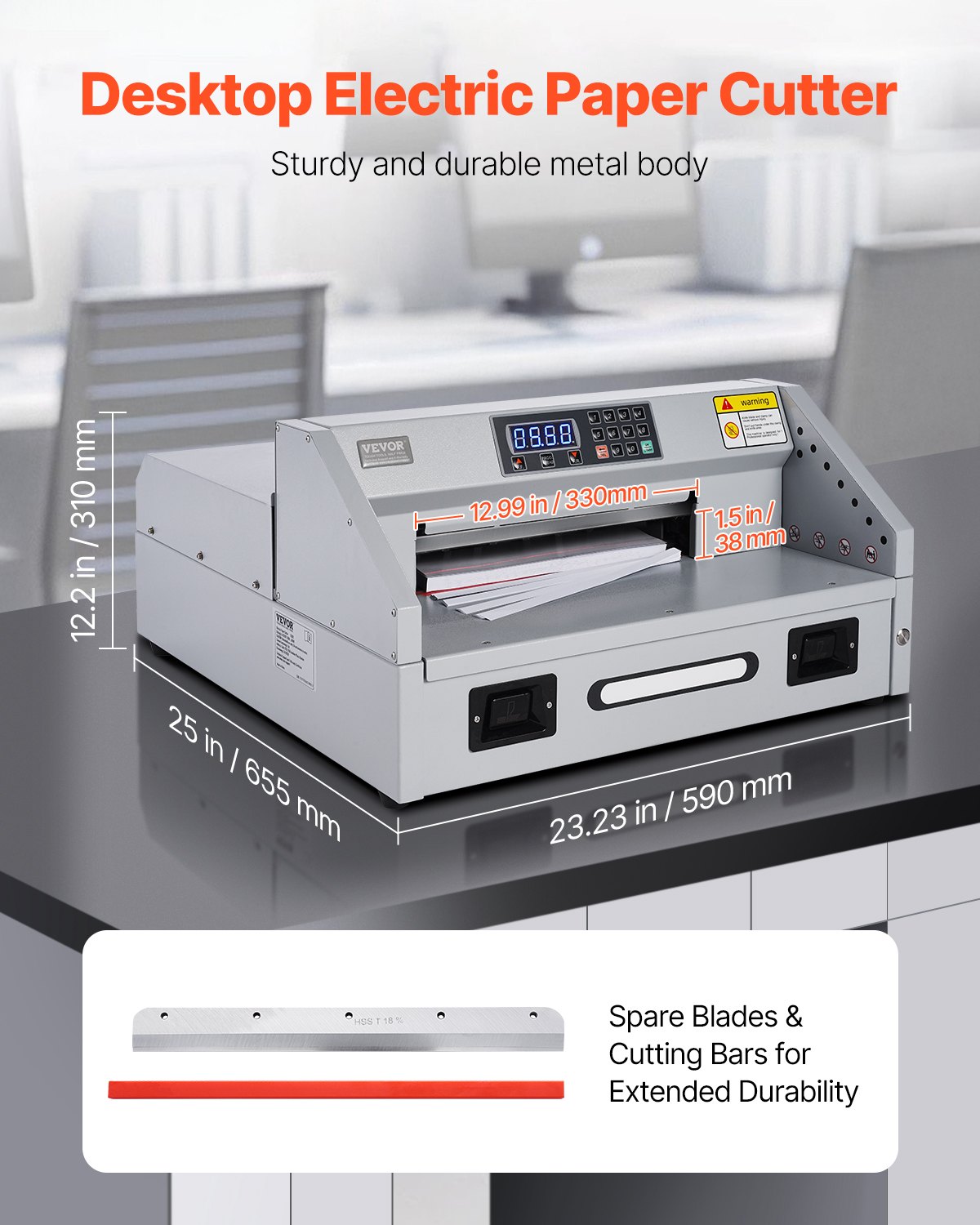 VEVOR Electric Paper Cutter, 300W Heavy Duty Paper Cutter Machine 11.8 in / 330 mm Cutting Width, 1.5 in / 38 mm Cutting Thickness, Electric Guillotine Trimmer with Casters & Infrared Function