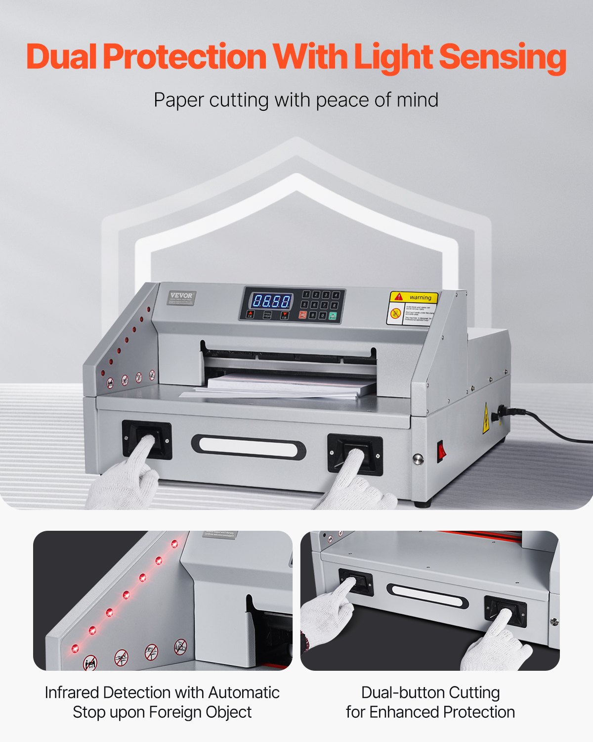 VEVOR Electric Paper Cutter, 300W Heavy Duty Paper Cutter Machine 11.8 in / 330 mm Cutting Width, 1.5 in / 38 mm Cutting Thickness, Electric Guillotine Trimmer with Casters & Infrared Function