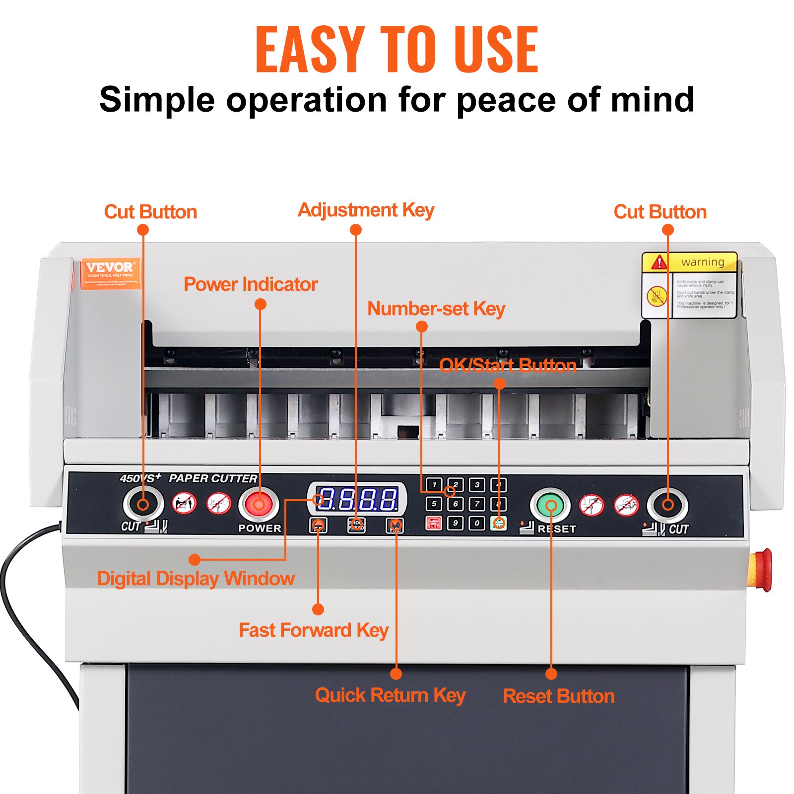 VEVOR Electric Hydraulic Paper Cutter, Heavy Duty Paper Cutter Machine, 1.57 in / 40 mm Cutting Thickness, 18 in / 457.2 mm Cutting Width, Industrial Paper Trimmer with Button Control