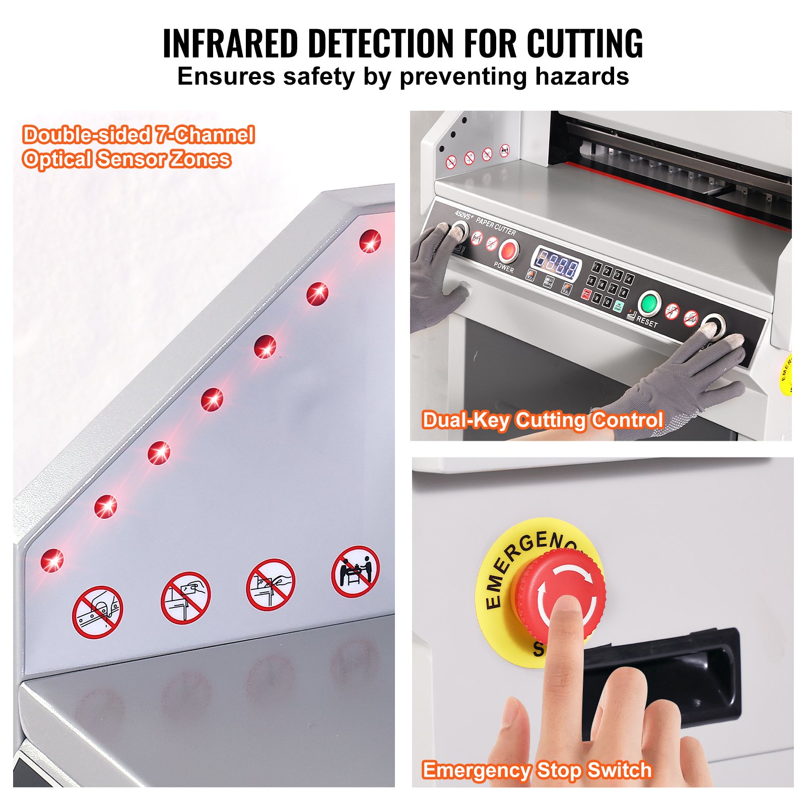 VEVOR Electric Hydraulic Paper Cutter, Heavy Duty Paper Cutter Machine, 1.57 in / 40 mm Cutting Thickness, 18 in / 457.2 mm Cutting Width, Industrial Paper Trimmer with Button Control