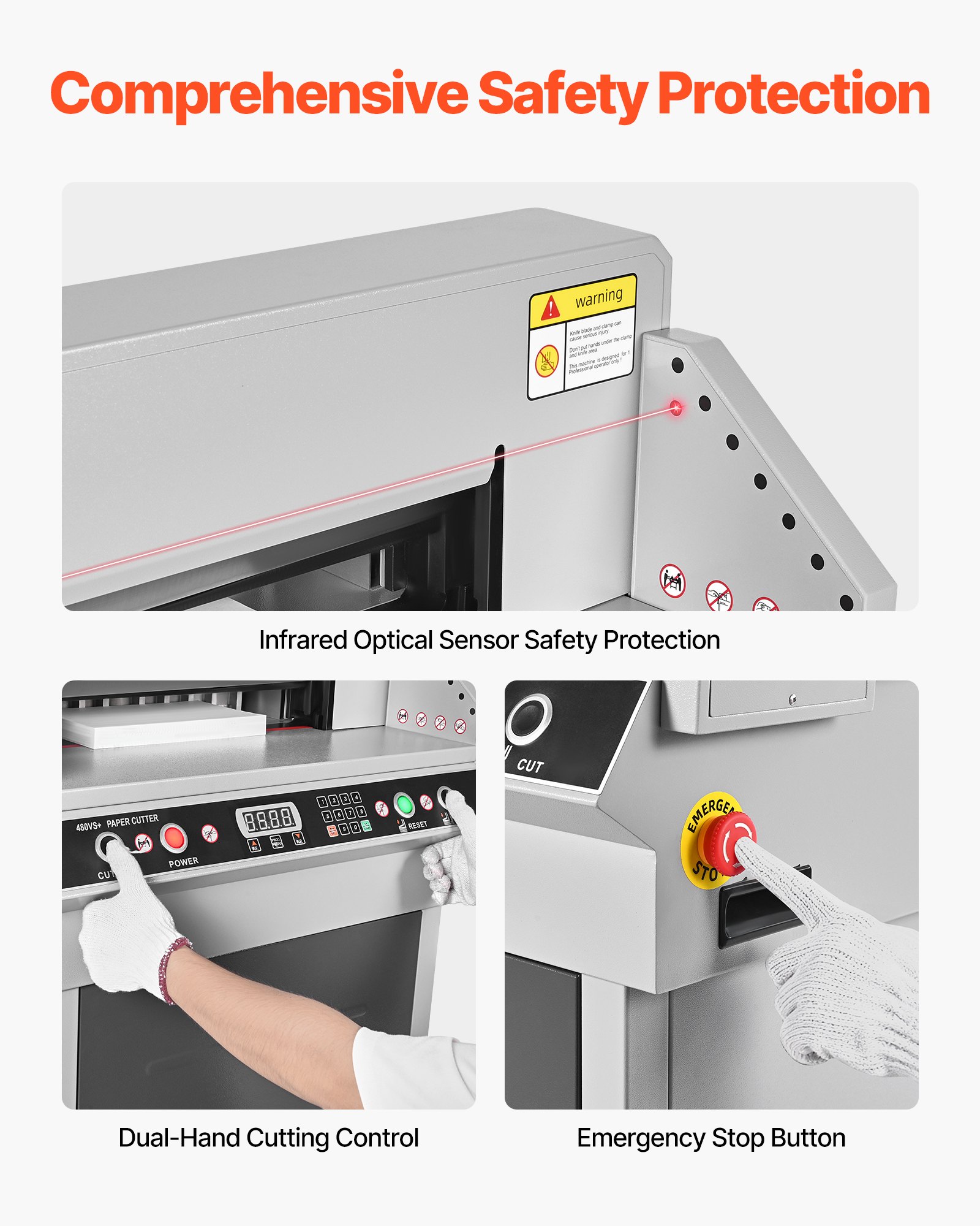 VEVOR Electric Paper Cutter, Heavy Duty Metal Paper Cutter Machine, 18.9 inch Cutting Width, 1.97 inch Cutting Thickness, Electric Hydraulic Guillotine Trimmer with Infrared Function & Spare Blade