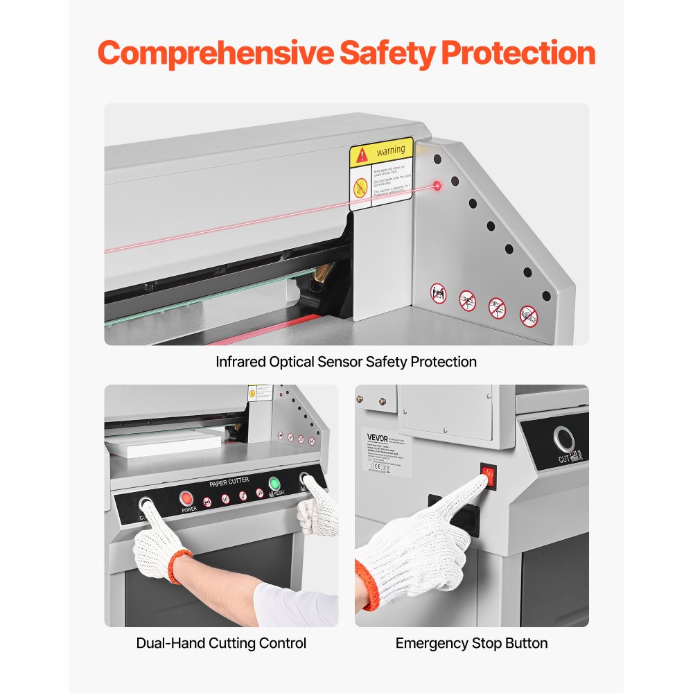 VEVOR Electric Paper Cutter, Heavy Duty Metal Paper Cutter Machine, 450 mm Cutting Width, 40 mm Cutting Thickness, Electric Guillotine Trimmer with Infrared Function and Spare Blade
