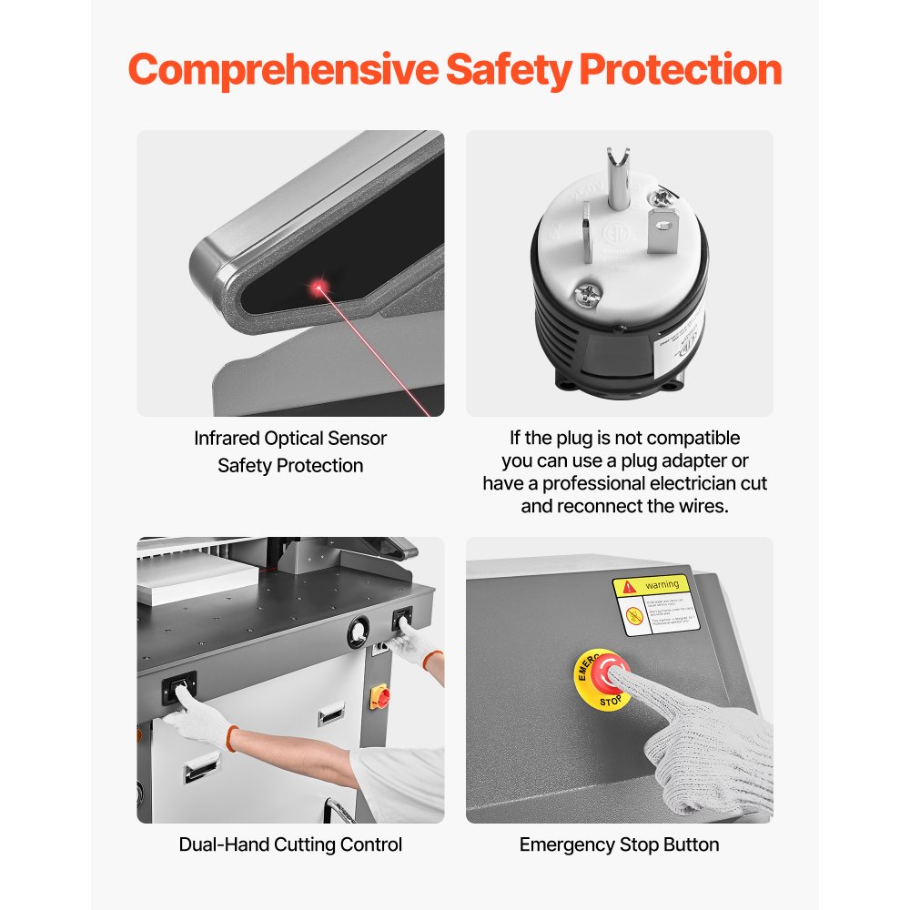 VEVOR Electric Paper Cutter, Metal Hydraulic Paper Cutter Machine, 26 inch Cutting Width, 3.94 inch Cutting Thickness, Large Size Electric Guillotine Trimmer with Infrared Function and Spare Blade