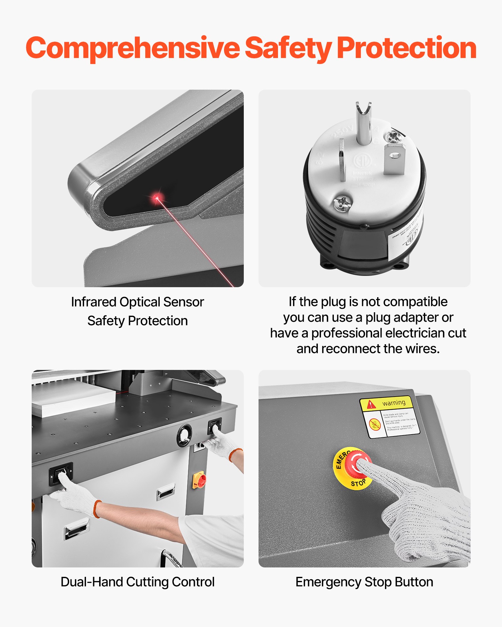 VEVOR Electric Paper Cutter, Metal Hydraulic Paper Cutter Machine, 26 inch Cutting Width, 3.94 inch Cutting Thickness, Large Size Electric Guillotine Trimmer with Infrared Function and Spare Blade