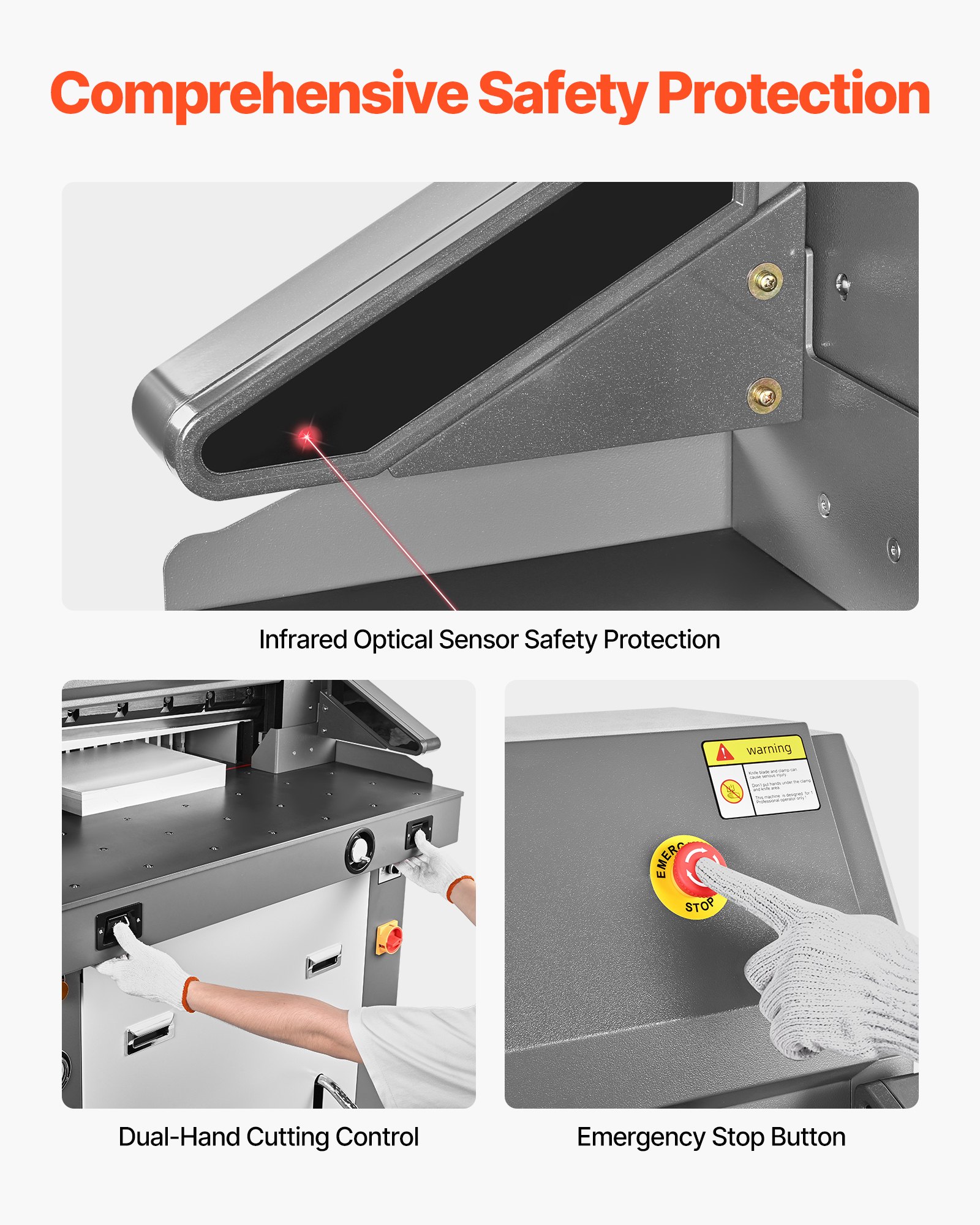 VEVOR Electric Paper Cutter, Metal Hydraulic Paper Cutter Machine, 660 mm Cutting Width, 100 mm Cutting Thickness, Large Size Electric Guillotine Trimmer with Infrared Function and Spare Blade