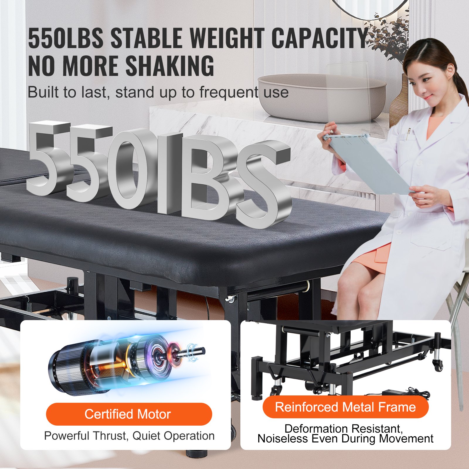 VEVOR Professional Electric Lift Massage Table, 0-45° Adjustable Backrest Medical Table Beauty Bed, Height Adjustable Tattoo Spa Table on Wheels, Electric Massage Table with Headrest, 550LBS
