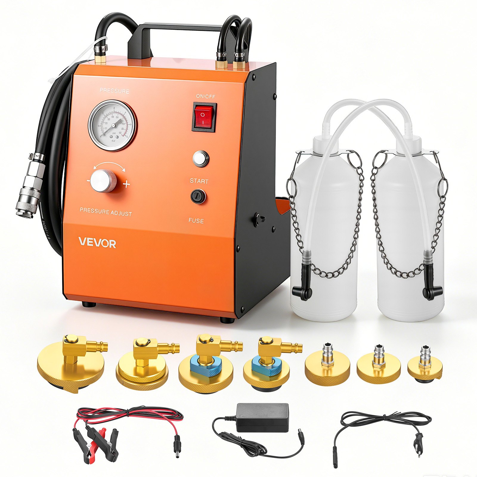 VEVOR Electric Brake Bleeder Kit, 120V Automatic Brake Fluid Bleeding Kit with 7 Master Cylinder Adapters & Dual Power Supplies, 0.6 - 3 Bar Brake Pressure Bleeder Pump Fits Most Passenger Vehicles