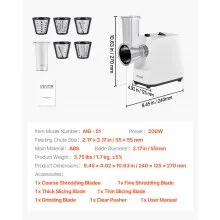 VEVOR Electric Cheese Grater Salad Maker, 200W Salad Shooter, Electric Vegetable Slicer Shredder Chopper for Fruits with 5 Attachments, Stainless Steel Food Cutter for Vegetables, and Cheeses