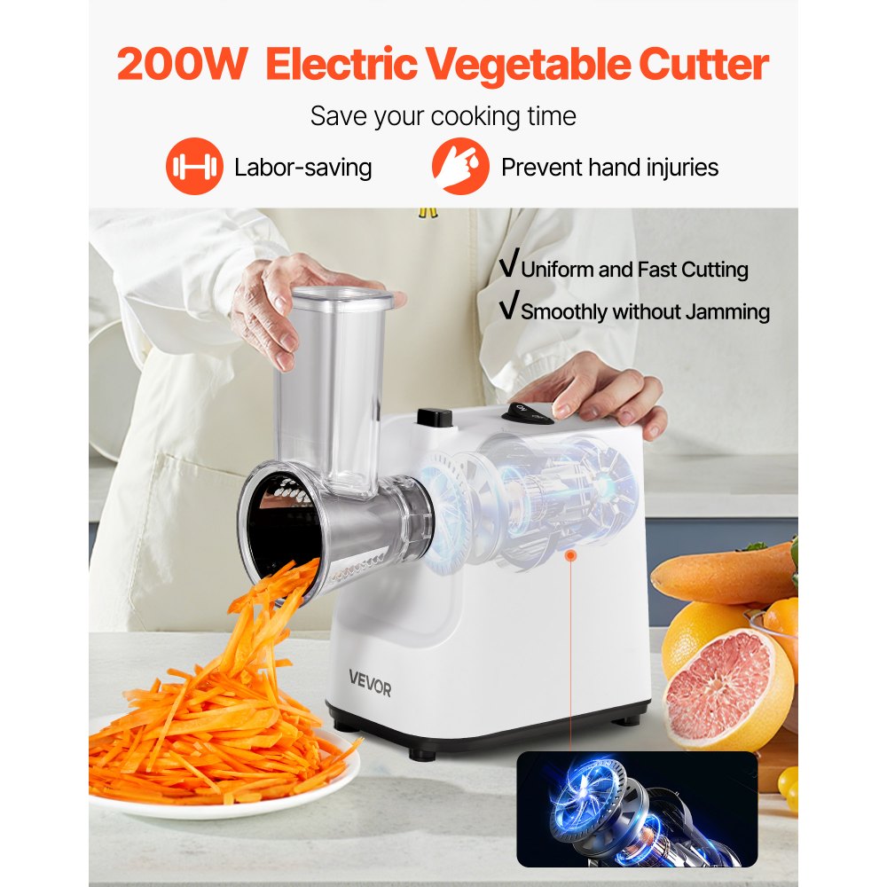 VEVOR Electric Cheese Grater Salad Maker, 200W Salad Shooter, Electric Vegetable Slicer Shredder Chopper for Fruits with 5 Attachments, Stainless Steel Food Cutter for Vegetables, and Cheeses