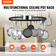 VEVOR Hanging Pot Rack, 32 inch Hanging Pot Rack Ceiling Mount, Ceiling Pot Rack with 12 S Hooks, 80 lbs Loading Weight, Ideal for Home, Restaurant, Kitchen Cookware, Utensils