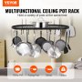 VEVOR Hanging Pot Rack, 36 inch Hanging Pot Rack Ceiling Mount, Ceiling Pot Rack with 20 S Hooks, 80 lbs Loading Weight, Ideal for Home, Restaurant, Kitchen Cookware, Utensils