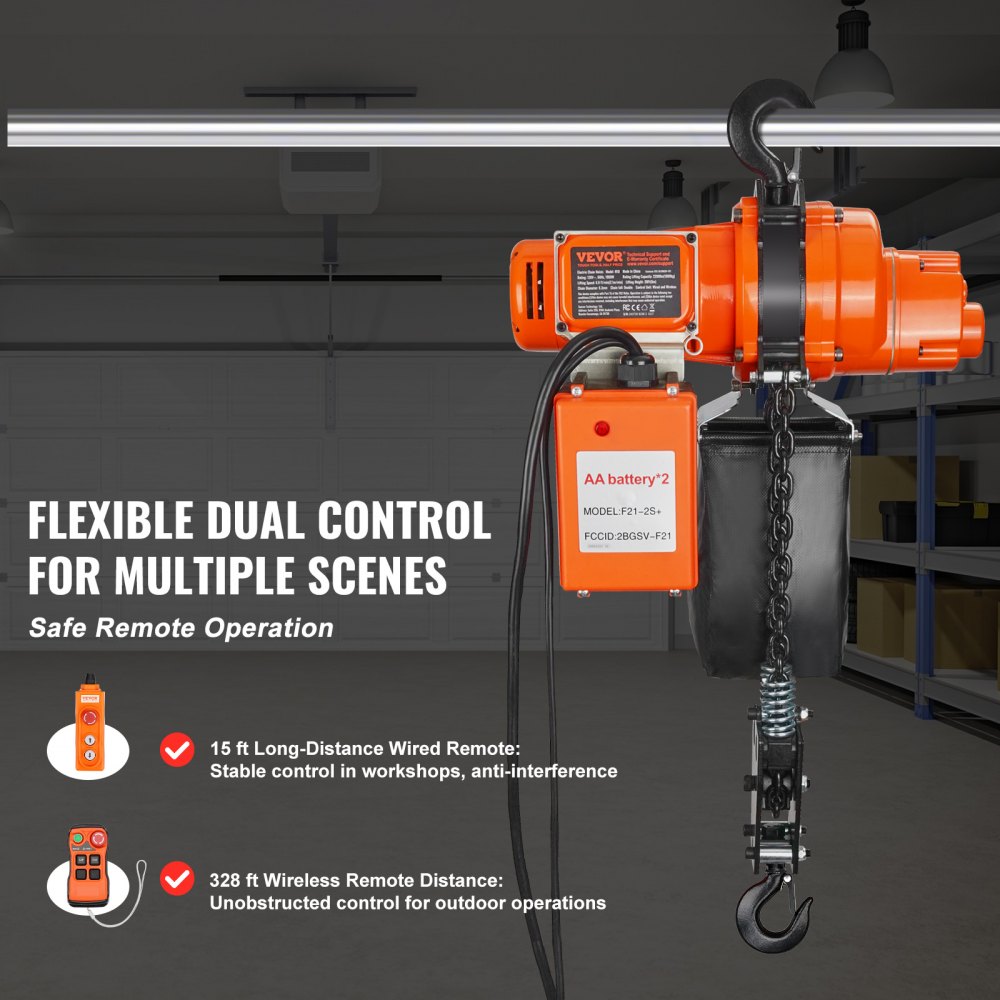 VEVOR Electric Chain Hoist Single Phase Crane Hoist 997.9 kg Load 609.6 cm Lifting